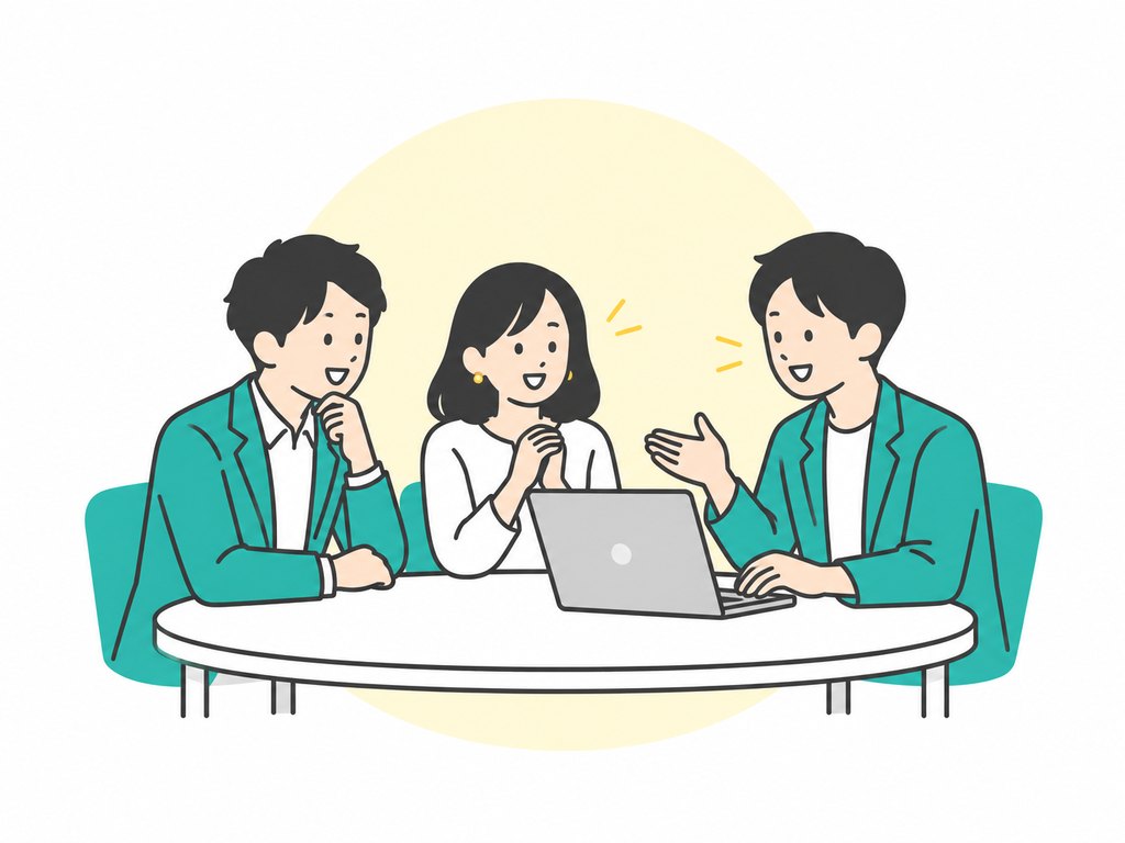 企業の担当者とネクシスのスタッフが打ち合わせをしているイラスト