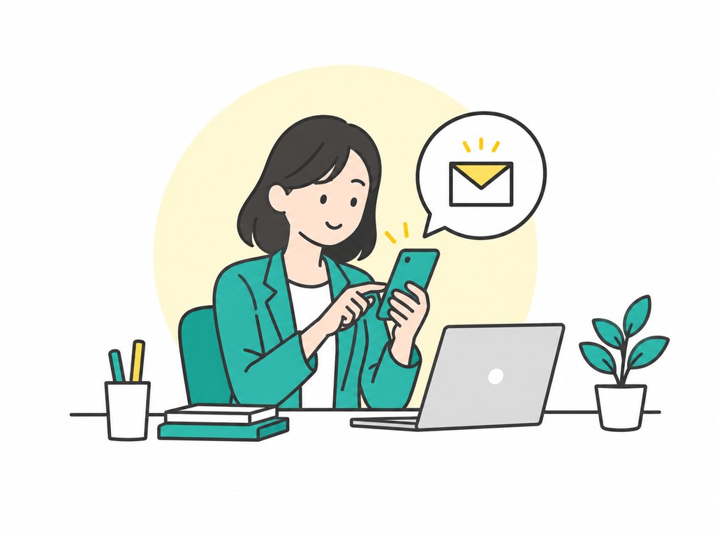 採用担当者がスマートフォンから問い合わせを送っているイラスト