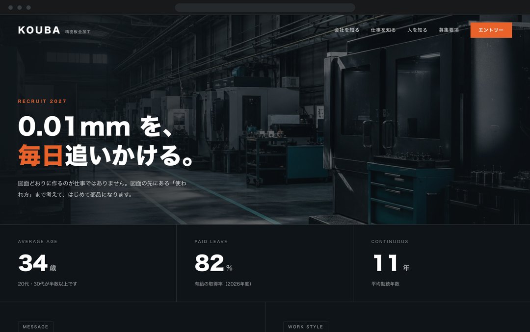 製造業の採用ページの制作イメージ